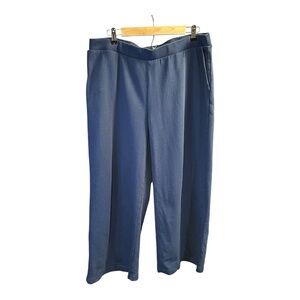 Wide Leg Crop Pants Elastic Waist Lounge Casual Comfy Blue‎ Trousers Purejill